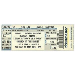 2009 Raphael Saadiq Full Complete Concert Ticket Stub Seattle WA